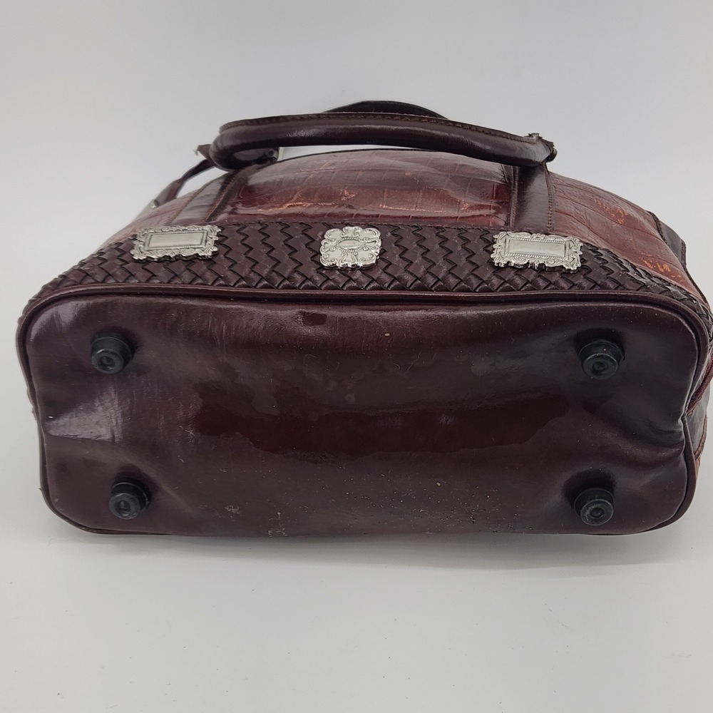 M.C.‎ Croc Embossed Leather Satchel Bag Brown Structured Handbag - Picture 10 of 16